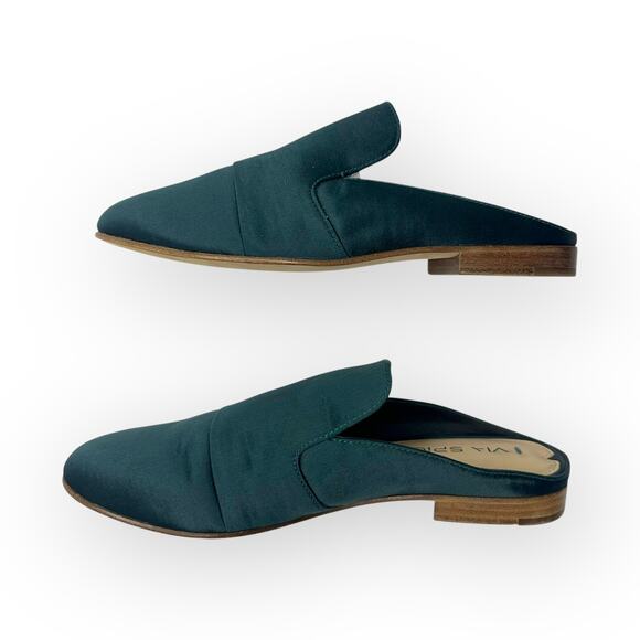 Via Spiga Women's Satin Mules Size EU 36 US 6 Dark Jade Green Slip On Flats - Picture 7 of 7